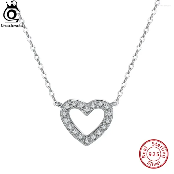 Anhänger ORSA JEWELS 925 Sterling Silber Romantische Liebesherz-Anhänger-Halskette mit brillantem Zirkonia-Schmuck Geburtstagsgeschenk APN09