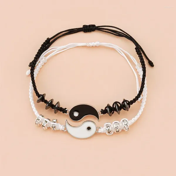 Braccialetti con ciondoli Bracciale per coppia con cuciture Tai Chi Yin Yang in bianco e nero per donna Uomo Moda Amicizia Braccialetti Gioielli Regali