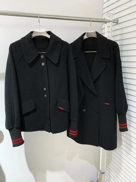 Casacos de trincheira femininos mmsix jaquetas marca de moda único breasted quente curto comprimento médio 2023 outono inverno cor sólida casaco de caxemira