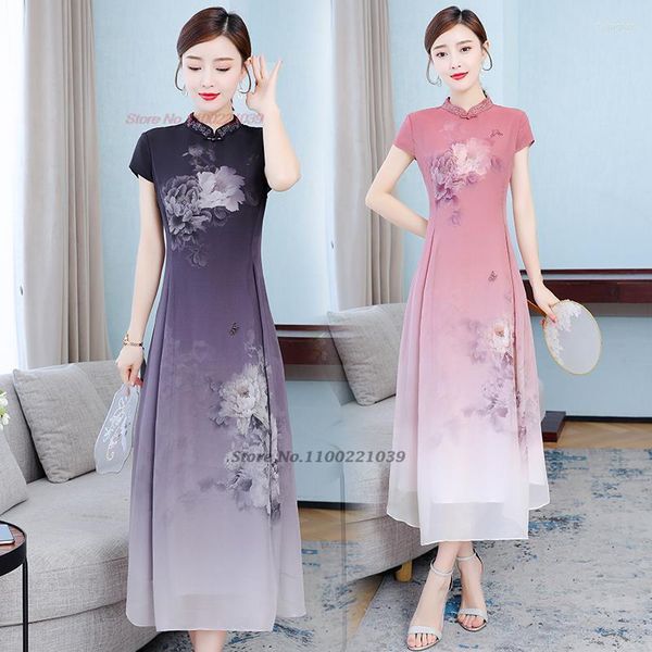 Roupas étnicas 2023 Vestido chinês QIPAO Classic Mulheres Vietnamita Vietnamita Elegante Moderno Moderno Aodai Vestido de festa Oriental