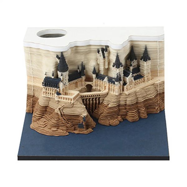 Outros Home Garden Omoshiroi Bloco 3D Notepad 2024 Calendário Howarts Castelo Memo Pad Papel Notas Pegajosas Presente de Natal 231121