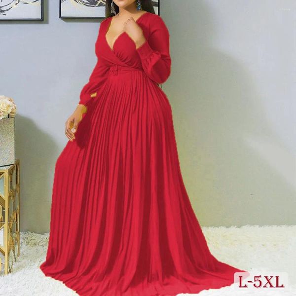 Plus size vestidos elegantes mulheres vestido 5xl senhoras primavera chiffon festa para casamento aniversário drapeado maxi feminino baile de formatura