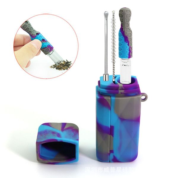 Conjunto de fumaça de vidro silicone balde de fumaça tubo de vidro filtragem boca combinação de fumaça quadrado kit saco de vidro um hitter coletor de néctar