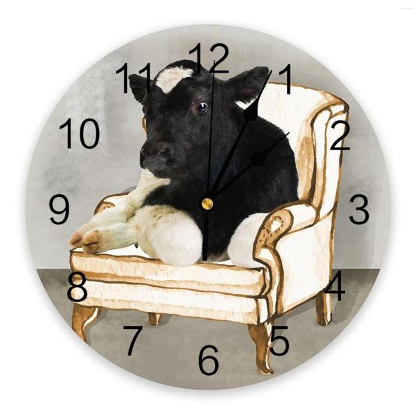 Wanduhren Kuh sitzt auf Sofa Retro-Uhr Wohnkultur Schlafzimmer Silent Oclock Watch Digital Modern Design