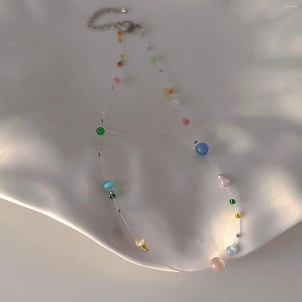 Colares de pingente 2023 verão boho colorido grânulo colar para mulheres meninas simples plástico clavícula cadeia gargantilha praia jóias