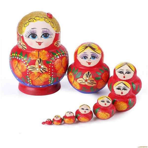 Bebekler 1 Set Ahşap Rusça Yuva Matryoshka Babushka El Boya Ayı Poupe Russe Çocuklar için Hediyeler Emniyetli Bebek Ev Dekor