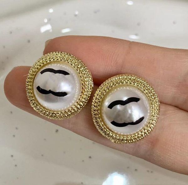 Luxus Marke Designer Doppel Brief Stud Ohrringe Runde Geometrische Berühmte Frauen Inlay Diamant Ohrring Hochzeit Party Schmuck Hohe Qualität