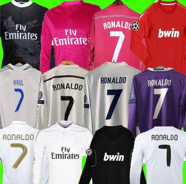 Retro Real Madrids Jerseys de futebol Zidane Bale Benzema Modric di Maria Alonso 12 13 14 15 16 Ronaldo Sergio Ramos clássico de manga longa camisa de futebol