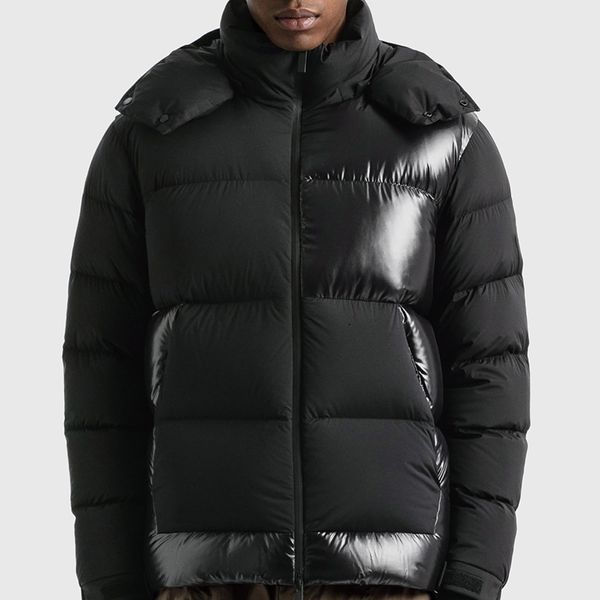 Moda designer para baixo jaqueta masculina inverno com capuz puffer jaqueta braço cola emblema para baixo jaqueta volta grande impressão casaco tamanho 1--5