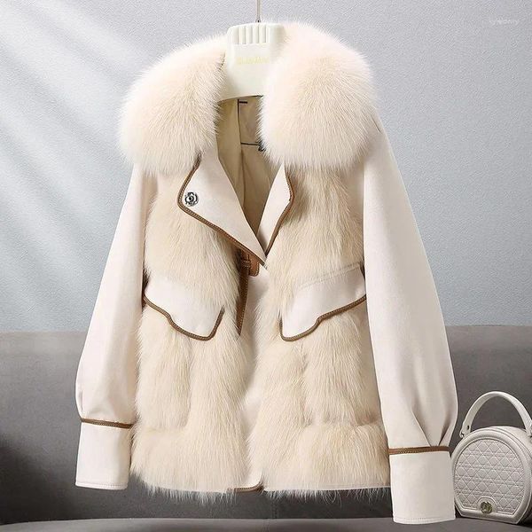 Casaco de pele feminina moda 2023 inverno engrossar e manter quente jaqueta de pele de veado feminino coreano solto emenda parka outerwear