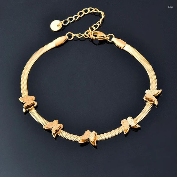 Braccialetti a maglie KIOOZOL Farfalla in acciaio inossidabile moda coreana per donna Catena a mano color oro su gioielli 214 KO1