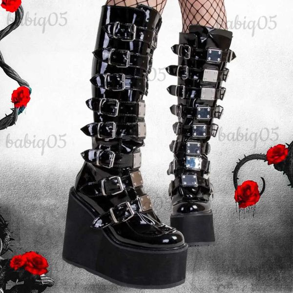 Stivali Brand Design Big Size 43 Nero Stile Gotico Cool Punk Stivali da moto Zeppe con plateau femminile Stivali con tacco alto Scarpe da donna T231121