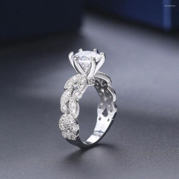 Anéis de casamento e noivado para mulheres, acessórios de joias femininas de luxo, cor prata com joias de zircônia r657