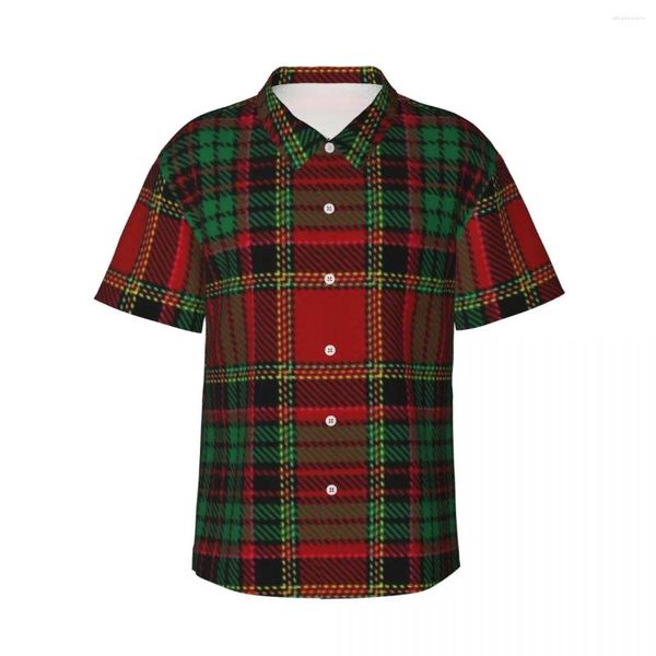 Camisas casuais masculinas camisa de manga curta tartan xadrez escocês padrão de natal camisetas polo tops