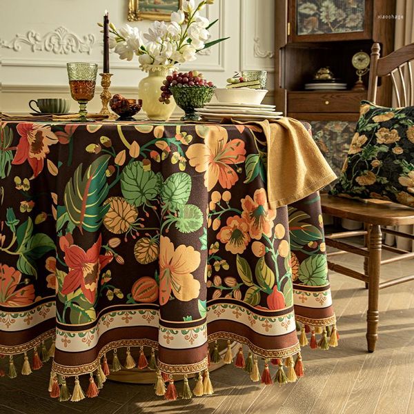 Tala de mesa Toalhas de mesa de impressão vintage para refeições com borlas com tassels capa de chá sofisticada eventos de festa decoração de casa decoração