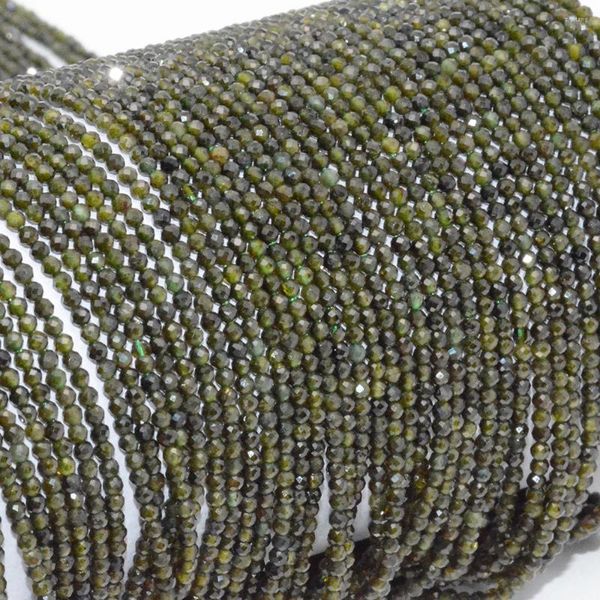 Lose Edelsteine, natürlicher dunkelgrüner Turmalin, facettierte runde Perlen, 2,4 mm