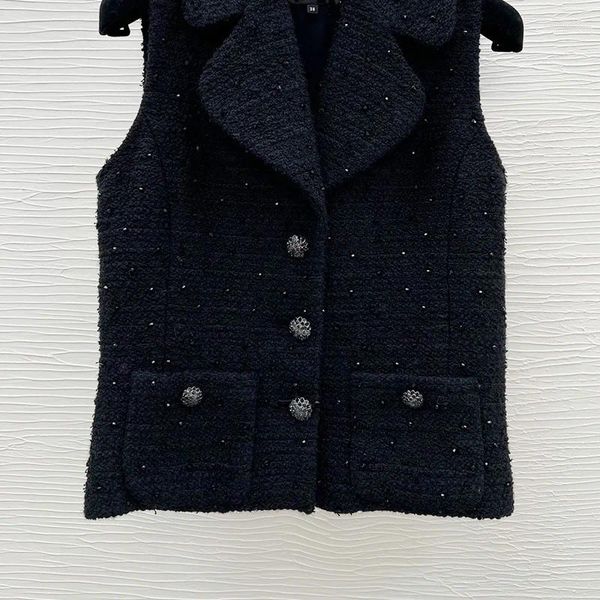 Gilet da donna Gilet invernale in misto lana e cotone Giacca da donna Fodera in seta moda senza maniche Cappotto nero 23 Top monopetto firmati da passerella