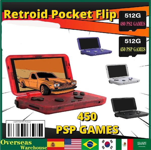 Lettori di giochi portatili Retroid Pocket Flip Lettore portatile touch screen da 47 pollici 4G128G Wifi Android 11 Console video 512G 60k GIOCHI PSP 231120