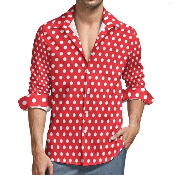 Herren Freizeithemden Weißes Polka Dots Hemd Frühling Vintage Print Mann Mode Blusen Langarm Custom Y2K Top Große Größe