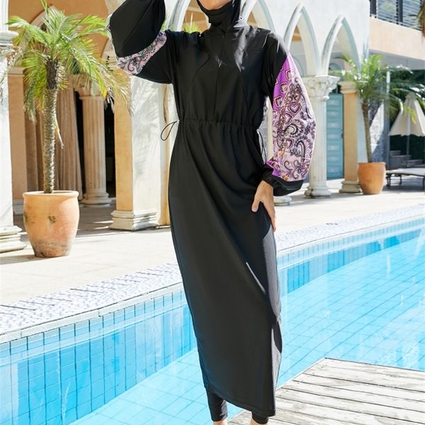 Swim Wear Femme Muslimische Badebekleidung Frauen 2023 Langarm-Badeanzug Islamischer Badeanzug Modest Robes Plain Mit Hijab 230420