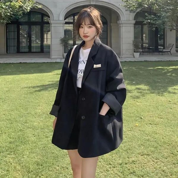 Damenanzüge, formelle weibliche Mäntel und Jacken, solide Kleidung zum Arbeiten, Blazer, weiße Kleidung, lockere schwarze Oberbekleidung im koreanischen Stil