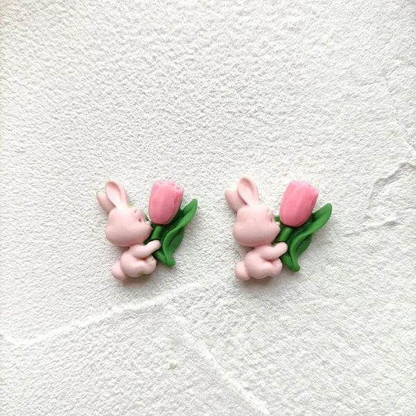 Brincos coreanos fofos de desenho animado animal tulipa flores rosa resina acrílico clipe de orelha para mulheres acessórios de joias de festa