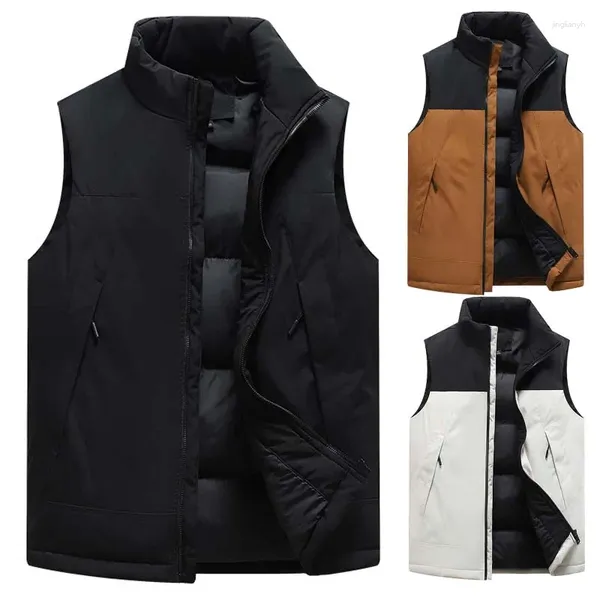 Gilet da uomo 2023 Indossare Gilet di cotone Gilet Autunno Inverno Tendenza Slim Colletto rialzato Cappotto caldo senza maniche con spalle in tinta unita