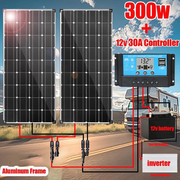 Carregadores 300w 150w painel solar moldura de alumínio 12v bateria camper carregador leve sistema povoltaico para casa varanda energia RV 231120
