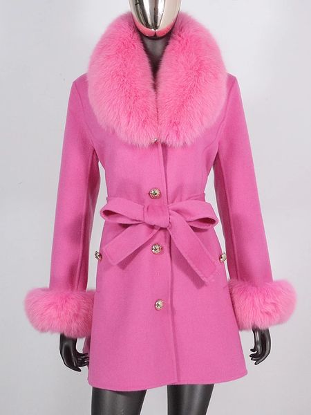 Parka da donna CXFS Giacca invernale da donna Cappotto in vera pelliccia Colletto in volpe naturale Polsini Cintura Cashmere Lana Capispalla caldo in lana Streetwear 231120