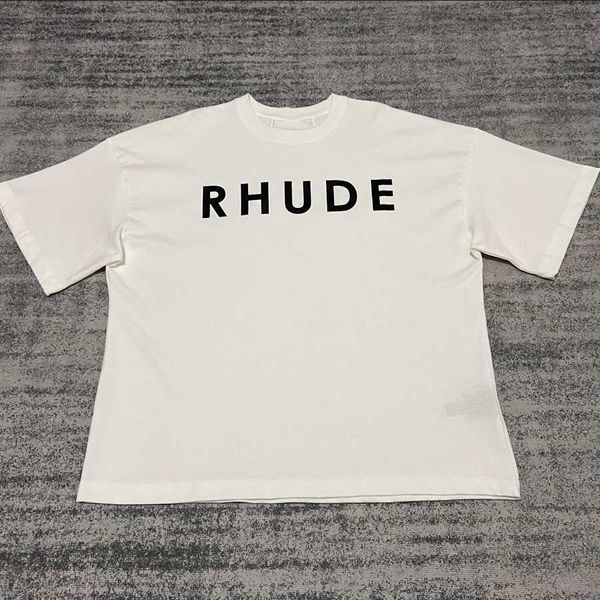 Дизайнерская модная одежда Футболки Футболки Rhude American High Street Письмо Баннер Пара с принтом Свободные футболки с коротким рукавом Топы Уличная одежда Хип-хоп Спортивная одежда