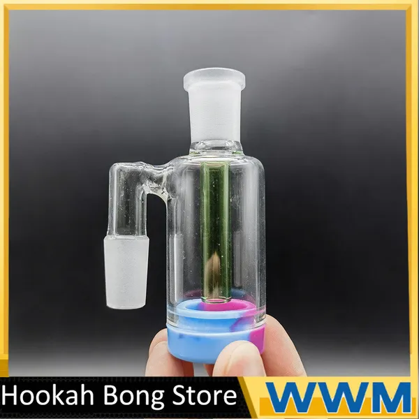 90° 14mm Glas-Aschefänger Shisha-Zubehör mit 10ML buntem Silikonbehälter Reclaimer 90 Grad männlich-weiblicher Aschefänger für Bong Dab Rig Quartz Banger