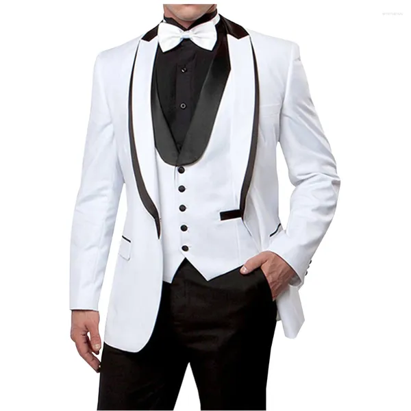 Ternos masculinos blazer preto e branco com gola costurada para casaco de festa de casamento