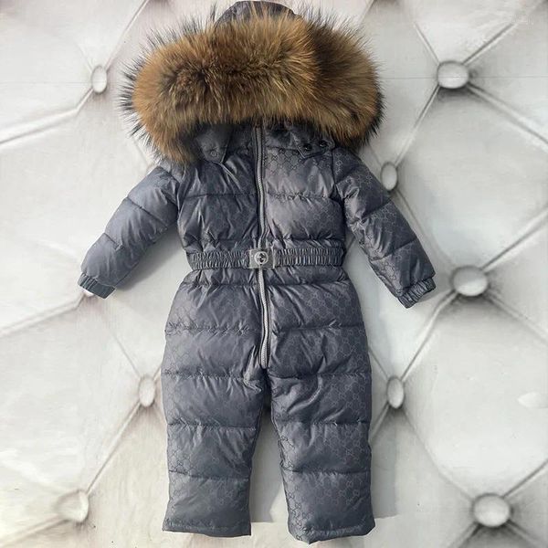 Set di abbigliamento Piumino Tute Inverno Europa e America Collo in pelliccia per bambini Con cappuccio solido Ventilare Vita elastica