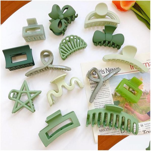 Grampos de cabelo barrettes estilo verde grampo de cabelo grande barrette caranguejo garras clipes de banho para mulheres meninas garra rabo de cavalo estilo ferramenta dhgarden otb0q