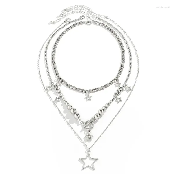 Kolye Kolye 3pcs Modaya uygun hip hop yıldızı kolye seti benzersiz tasarım boyun zinciri istiflenebilir klaviküler zincir mücevher hediye damlası