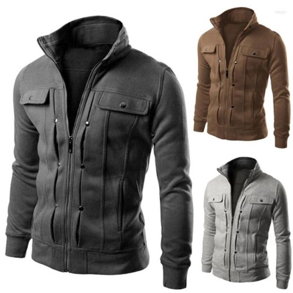 Chaquetas para hombre, abrigo, moda, modelos de otoño e invierno, ajustadas coreanas, versátil, informal, chaqueta de Color sólido, cuello levantado, ropa para hombre