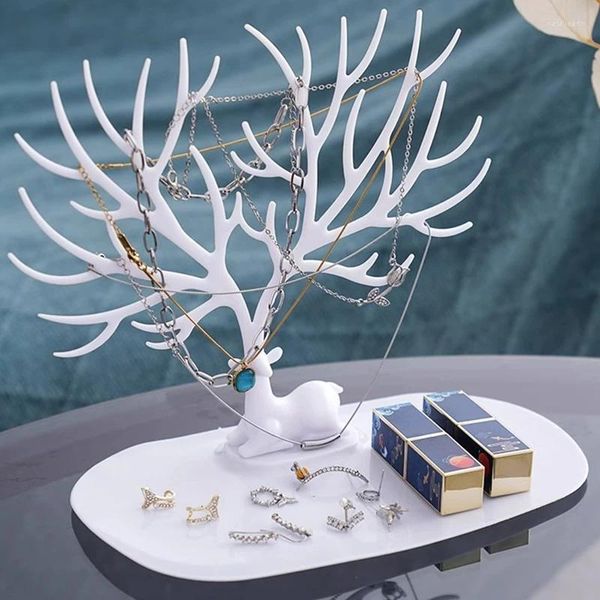 Sacchetti per gioielli Espositore Vassoio Scaffali per albero di cervo Orecchini Collane Anelli Scatola Porta organizer da tavolo Trucco Decorativo