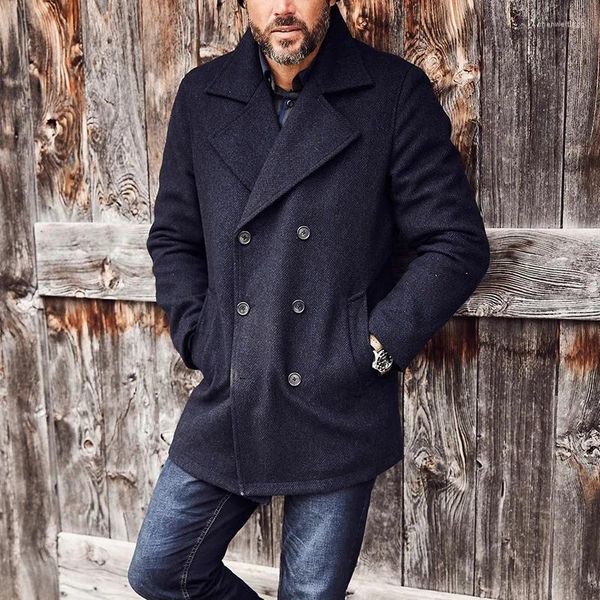 Giacche da uomo Trend Solido Trench a maniche lunghe doppiopetto Cappotto invernale Moda Cardigan Autunno Casual Giacca versatile slim fit