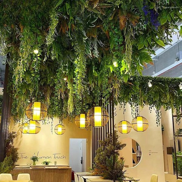 Flores decorativas artificial planta verde tátil samambaia lintel teto parede pendurado exibir plantas festa de casamento janela jardim ao ar livre