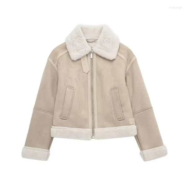 Женские куртки YENKYE 2023, женская короткая куртка из искусственной замши, винтажная женская осенне-зимняя теплая куртка с длинным рукавом и лацканами