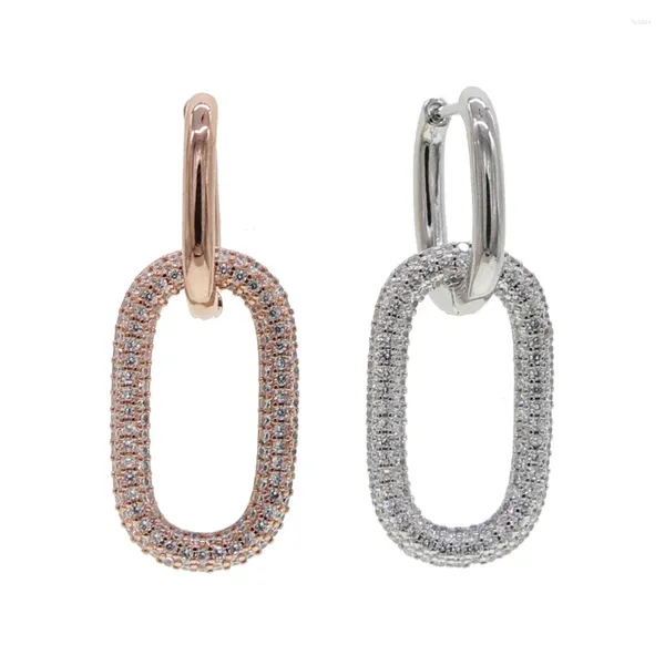 Dangle Brincos Geoemtric Dangling Charm Brinco Rose Gold Silver Color Iced Out 5A Cz Link Chain Drop para mulheres