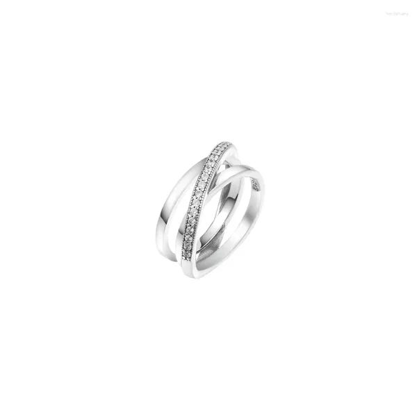 Clusterringe Crossover Pave Dreifachring Authentischer 925er Sterlingsilber-Schmuck für Damen im europäischen Stil