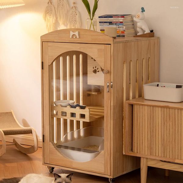 Trasportini per gatti Gabbia Villa in legno massello piccola con WC integrato Cattery House a due strati Home Indoor Pet Kitty