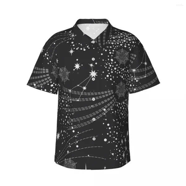 Camisas casuais masculinas camisa estrela constelação zodíaco manga curta tops lapela verão