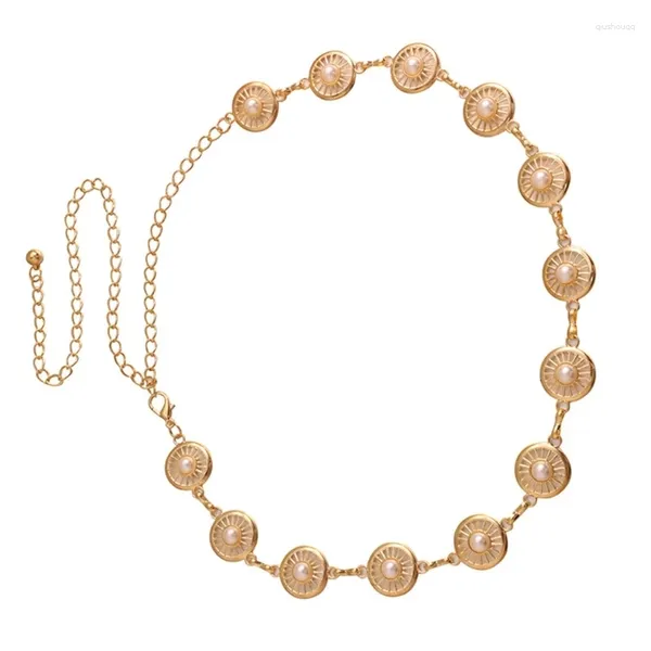 Cinture da donna Cintura con catena in vita con perline di perle Cintura regolabile con pancia in metallo color oro per vestito