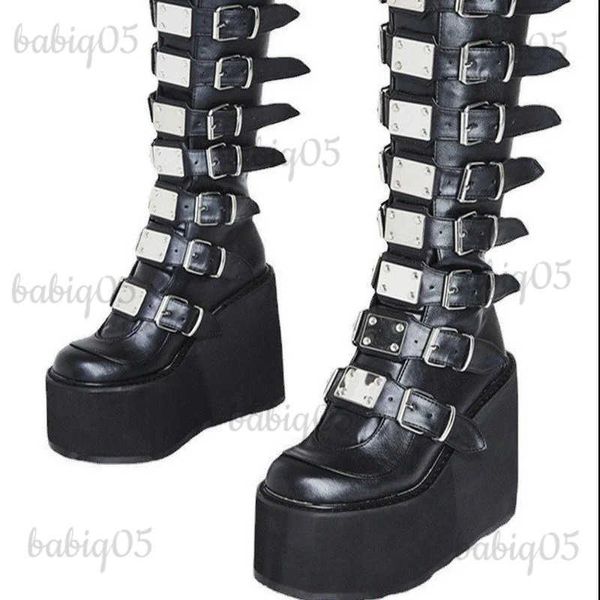 Stivali da donna Stivali alti da cosplay Stivali invernali da cavaliere in pelle con tubo lungo Punk gotico Classico nero Scarpe con tacco alto Al ginocchio T231121