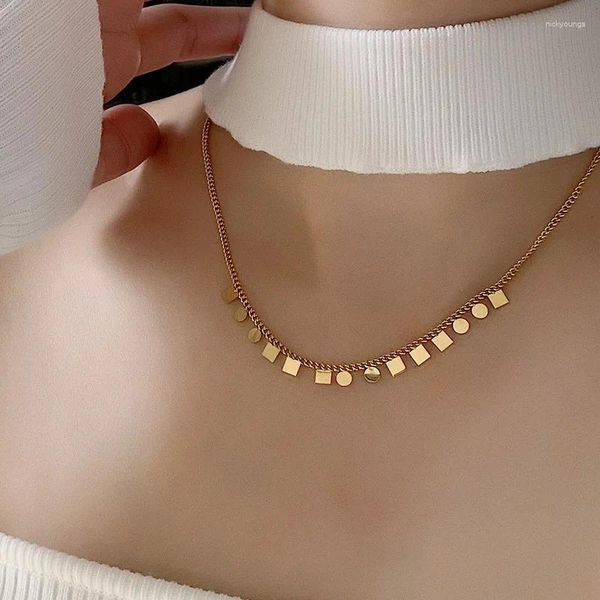 Anhänger Halsketten 2023 Geometrische Edelstahl Kleine Runde Quadratische Block Choker Halskette 18 K Gold Farbe Charme Schmuck Mode Geschenk