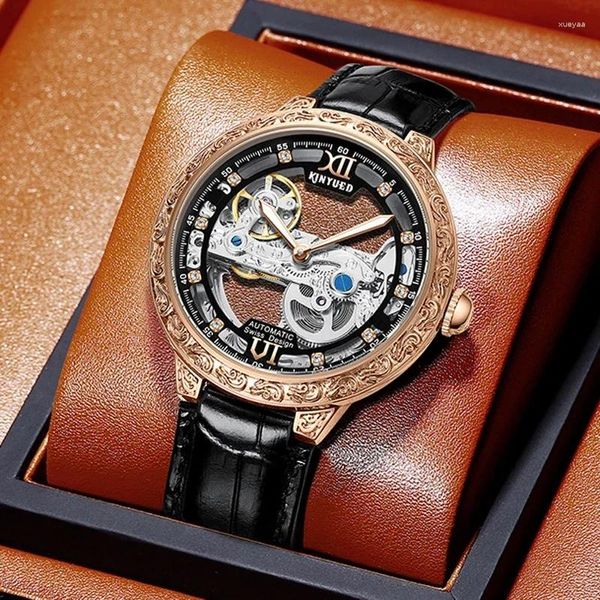 Armbanduhren KINYUED Mode Automatische Mechanische Männer Uhren Top Männliche Uhr Skeleton Sport Herren Armbanduhr Relogio Masculino