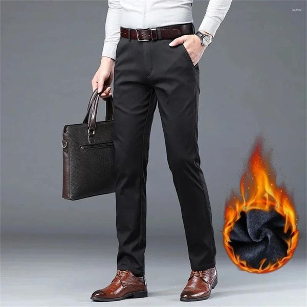 Calças masculinas outono inverno homens engrossar velo forrado quente cintura elástica ao ar livre casual sweatpants moda magro terno cinza calças masculinas
