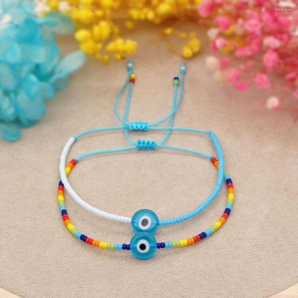 Braccialetti a maglie Go2boho Miyuki 8mm Occhi di vetro colorati blu Mini braccialetto di perline Gioielli di moda regolabile Perline blu bianche per le donne